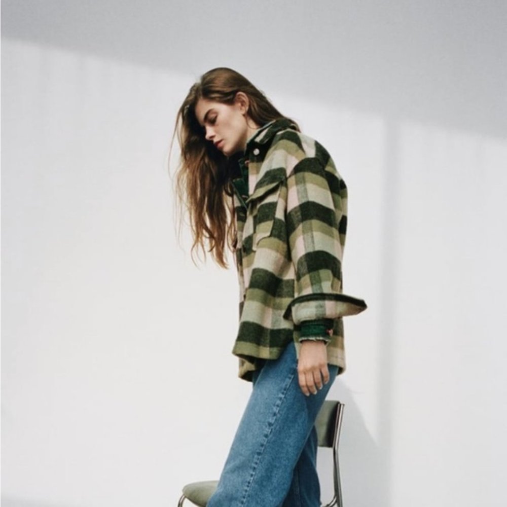 ZARA Shacket Plaid Green Never Worn Size M